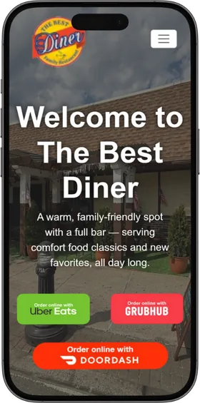 The Best Diner website we built, on a phone