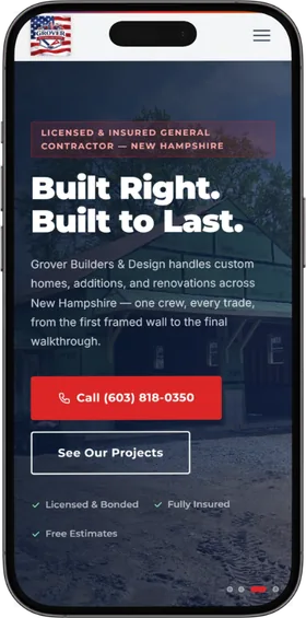 Grover Builders & Design website on a phone