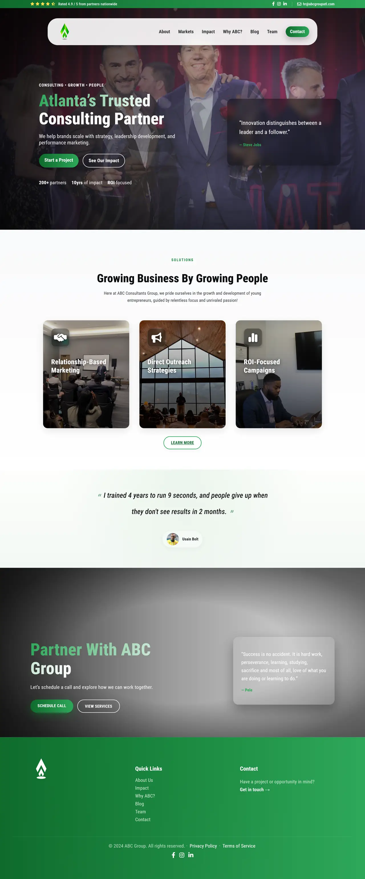 The whole ABC Group home page on a computer