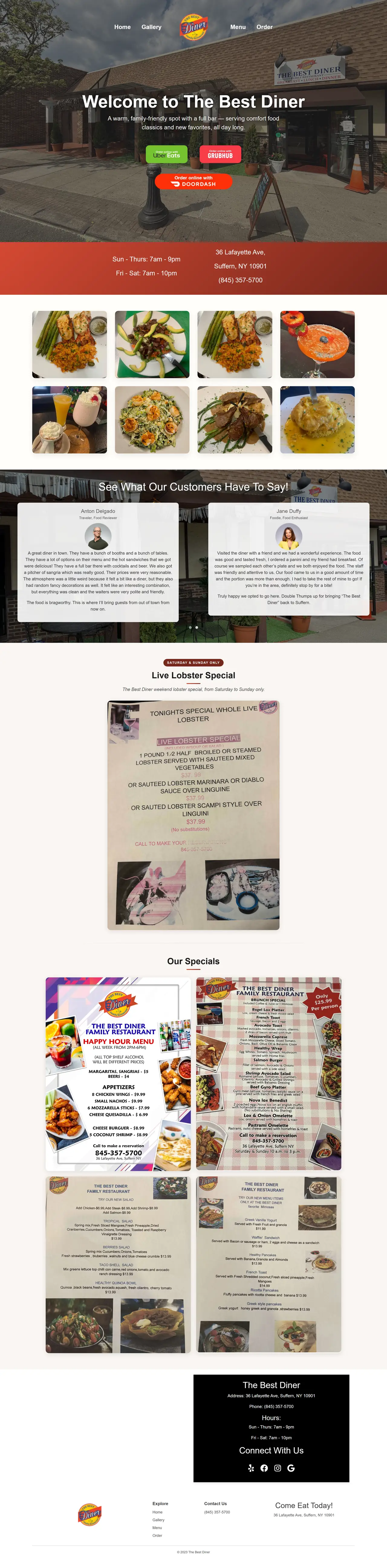 The whole Best Diner home page on a computer