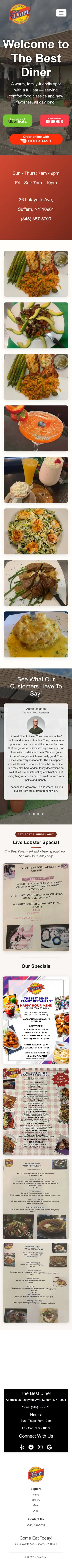 The whole Best Diner home page on a phone