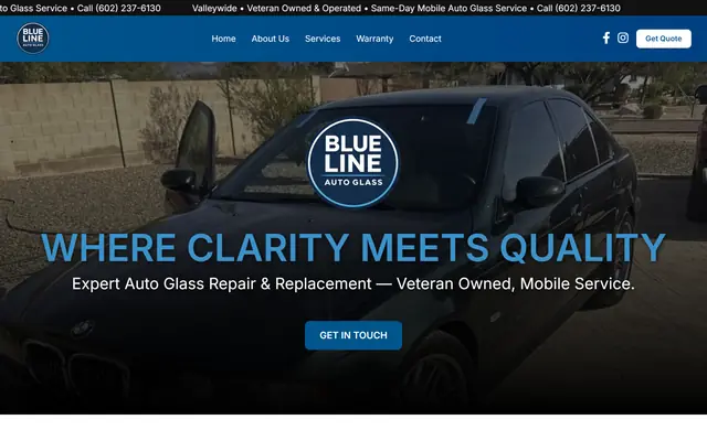 Home page of the Blue Line Auto Glass website