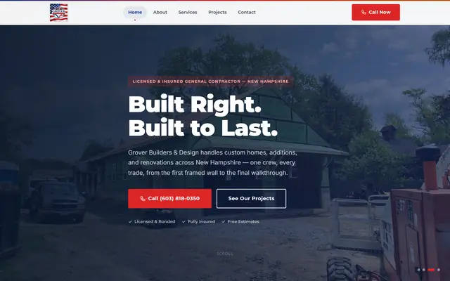 Home page of the Grover Builders & Design website
