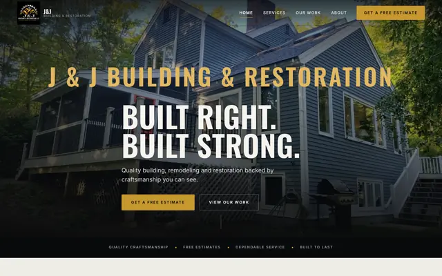Home page of the J & J Building & Restoration website