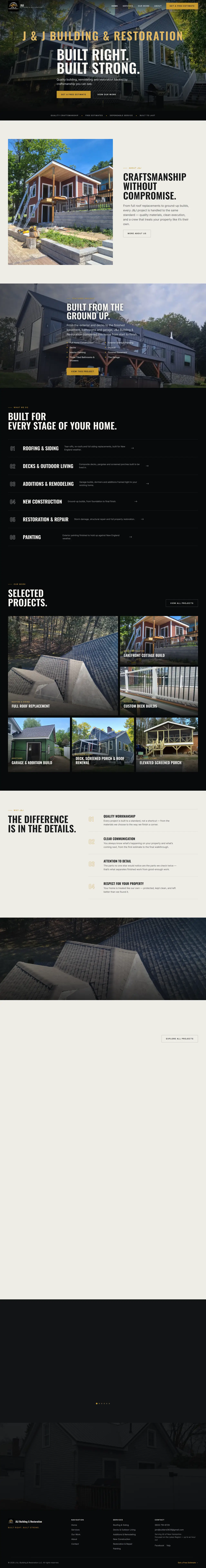 The whole J & J Building & Restoration home page on a computer
