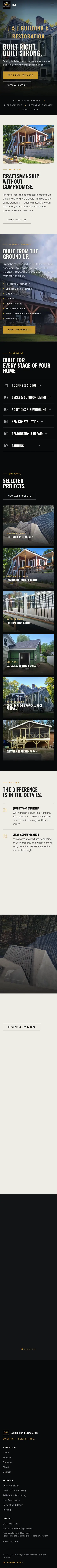 The whole J & J Building & Restoration home page on a phone