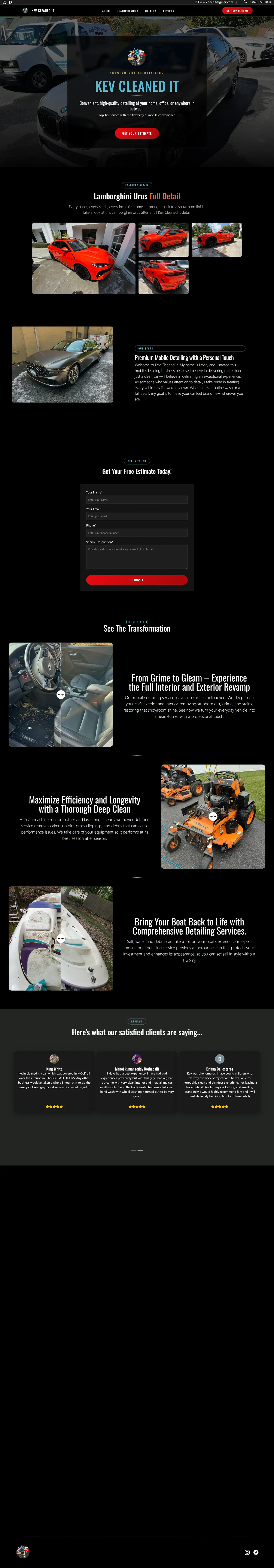 The whole KevCleanedIt home page on a computer