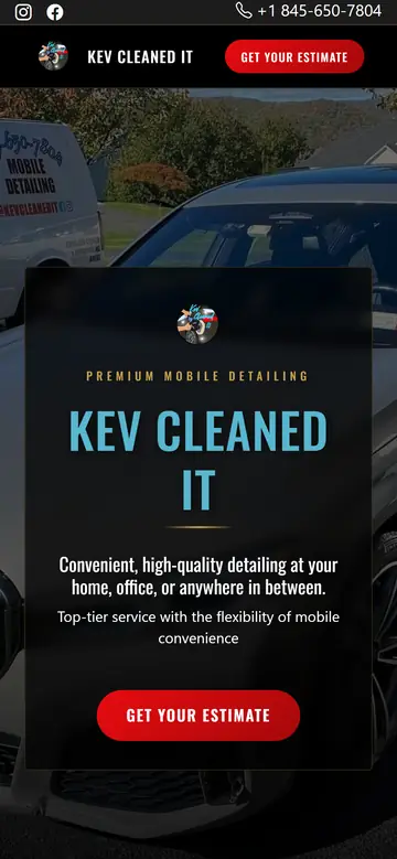 The KevCleanedIt website we built, on a phone