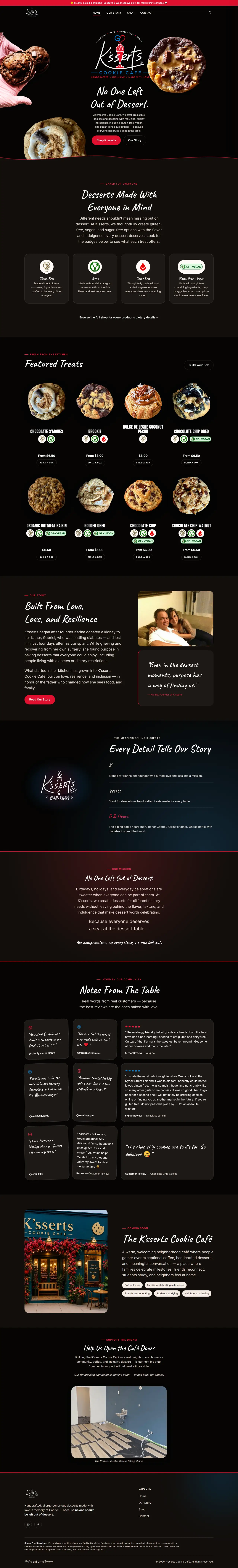 The whole K’sserts Cookie Café home page on a computer